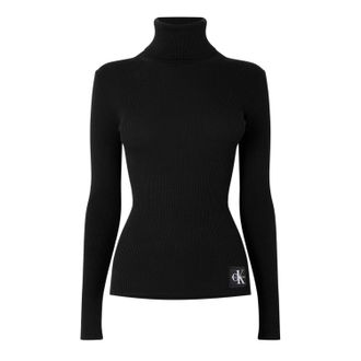 Calvin Klein Dames Turtleneck Slim Langsleeve Trui Top (Zwart)