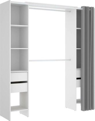 Dmora Dmora - Guardaroba Resegone, Struttura per cabina armadio, Mobile appendiabiti aperto, 180x50h205 cm, Bianco e Grigio, con imballo rinforzato