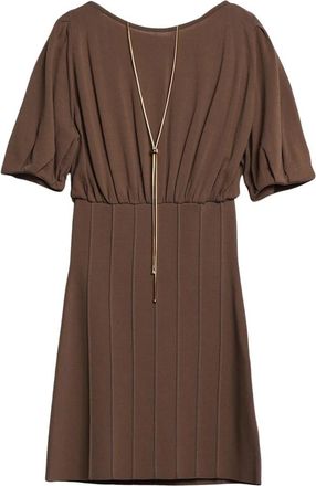 Elisabetta Franchi Mini gebreide jurk met juwelen riem - Dames - Kleedjes - Bruin - XL - Kleedjes