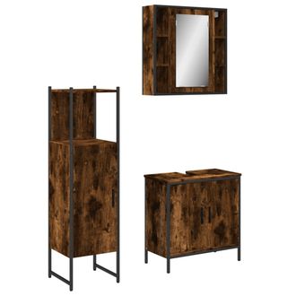 vidaXL Set De Muebles Ba&ntilde;o 3 Pzas Madera Contrachapada Roble Ahumado Vidaxl