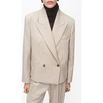 Mango Pinstripe Wool Blend Blazer in Grey at Nordstrom, Size Small