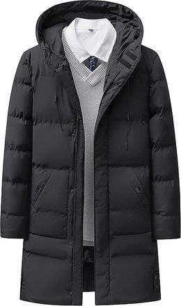 Generic Mens Winter Warm Parka Jacket Coats Long Thicken Hooded Puffer Jackets Lightweight Windproof Padded Coat Outerwear, Black, 7X-Large