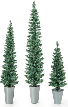 Costway Conjunto De 3 &Aacute;rboles De Navidad Artificiales, 90cm/120cm/150cm, &Aacute;rboles De Navidad Nevados Con 120/140/160 Puntas De Ramas, Barriles De Metal Relleno