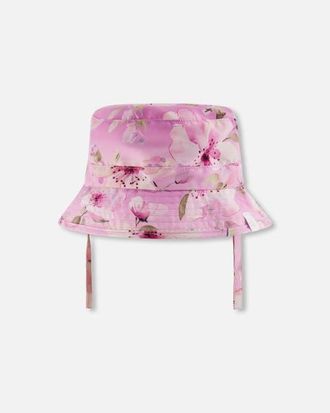 Deux par Deux Wide Brim Flower Print Beach Hat in Purple Floral Print at Nordstrom, Size 18-24 M