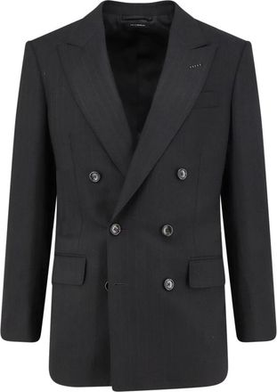 Tom Ford Gestreepte Double-Breasted Blazer - Heren - Blazers - Zwart - L - Wol - Jassen