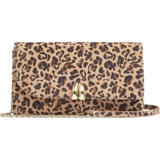 L.k. Bennett Aria Curve Flap Leather Clutch in Leopard at Nordstrom Rack