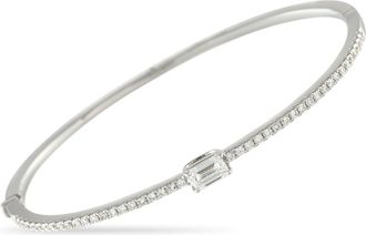 Luxury Bazaar 14K White Gold 1.0 ct Diamond Bangle Bracelet ALB-17968