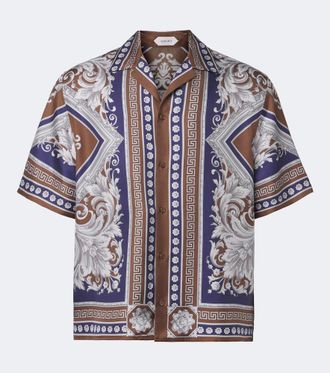 Versace Camisa bowling Greca de sarga de seda estampada