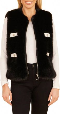 Dolce Cabo Fake Fur Vegan Leather Trimmed Vest In Black/ White