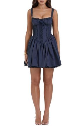 House of CB Pintuck Lace Trim Babydoll Dress in French Navy at Nordstrom, Size Large A