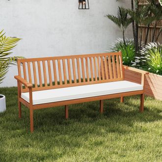 Costway Costway Outdoor Acacia Wood Bench 3-Seat Patio Bench w/ Removable Seat Cushion
