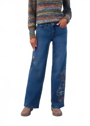 FDJ Christina Wide Leg Floral Embroidered Pant In Blue