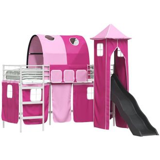 vidaXL KidsLoft Bed Frame White and Pink 90 x 190 cm Metal vidaXL