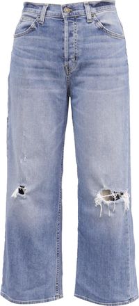 Nili Lotan Nili Lotan Distressed Cropped Flared Jeans in Blue Cotton
