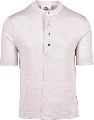 Alpha Studio Coreana Garzata T-shirt - Heren - Overhemden - Beige - Maat: L Linnen