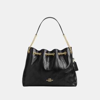 Coach Womens Evelyn Shoulder Bag With Quilting - Black Leather - One Size