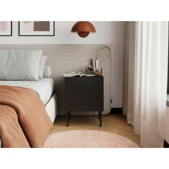 Dmora Conjunto De 2 Mesitas De Noche Viano, C&oacute;moda Baja Con Caj&oacute;n Y Compartimento Interior, Acabado Liso Con Detalle Geom&eacute;trico, 45x42 H59 Cm, Color Negro