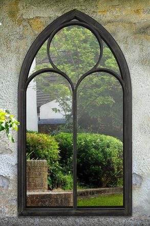 MirrorOutlet Somerley Chapel Arch Large Black Garden Wall Mirror 150cm x 81cm