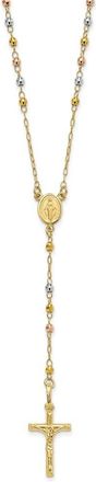 Diamond2Deal 14K Tri-color Gold Polished Faceted Beads Rosary Necklace 24