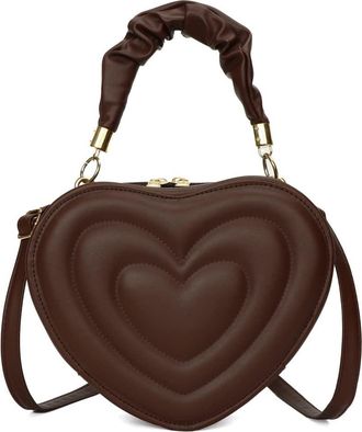 Generic Heart-Shaped Satchel Handbag for Women Leather Top Handle Purse Teen Cute Tote Crossbody Bags with zipper (Brown)