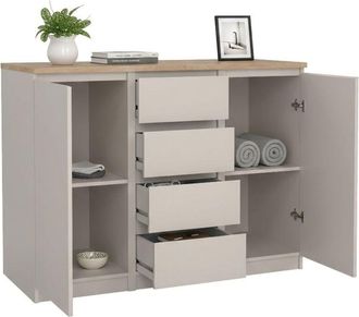 Dmora Credenza Qorina, buffet da soggiorno con 2 ante e 4 cassetti, madia da salotto e dispensa da cucina, 121x50 h91 cm, Beige - Dmora