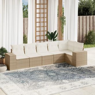 vidaXL Juego De Sof&aacute;s Jard&iacute;n Con Cojines 6 Pzas Rat&aacute;n Sint&eacute;tico Beige Vidaxl