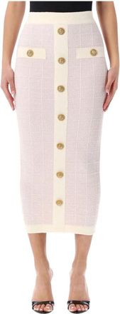 Balmain Lange Tweed Rok met Knopen - Dames - Midirokken - Roze - XS - Tweed - Rokken