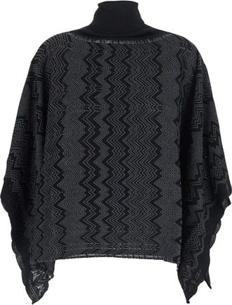 Missoni Poncho met Hoge Kraag en Poncho Mouwen - Dames - Ponchos - Zwart - ONE Size - Jassen