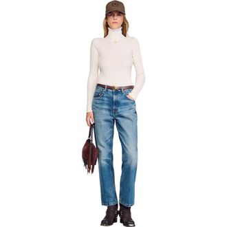 Sandro Cable-knit turtleneck sweater in Snow at Nordstrom, Size X-Small