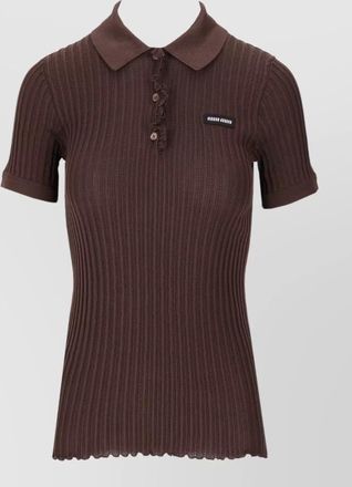 Miu Miu ribbed silk polo top