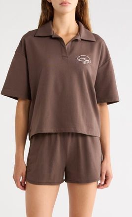 Lacoste Loungewear Cotton Blend Fleece Pajama Polo in Grume at Nordstrom, Size X-Small