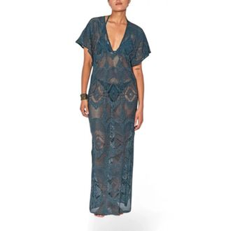 Beliza Kaftan Lange Gehaakte - Dames - Maxi kleedjes - Blauw - L - Kleedjes