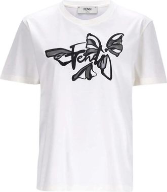 Fendi T-shirt met ronde hals - Dames - T-shirts - Wit - XS - Katoen - Tops