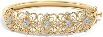 House of Brilliance 14K Gold 1.00 Cttw Diamond Vintage Inspired Floral Bangle Bracelet in Yellow at Nordstrom