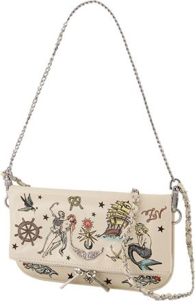 Zadig&Voltaire Womens Rock Nano Tattoo Crossbody Leather White Cowhide Bags Crossbodies