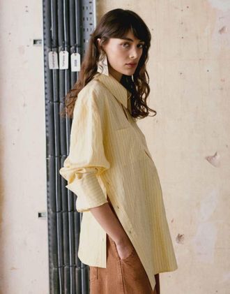 Topshop Camicia asimmetrica gialla a righe con abbottonatura-Giallo