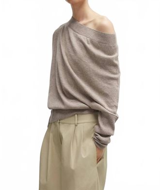CORDERA Merino Wool Off Shoulder Sweater In Taupe