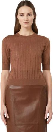 Max Mara Truien & Vesten, Dames, Bruin, L, Wol, Bloemen Geperforeerde Strass Sweater Tank Top