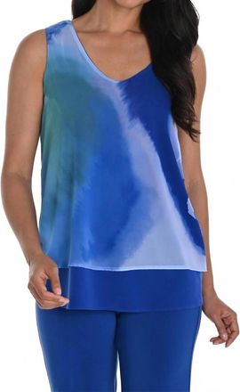 Frank Lyman Design Watercolor Layered Sleeveless Top In Royal/ Aqua