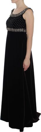 Dolce & Gabbana Womens Crystal-Embellished Velvet Gown Black Rayon Glass Cotton