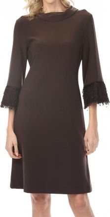 Joseph Ribkoff Cowl Neck Fringe Cuff A-Line Dress In Mocha