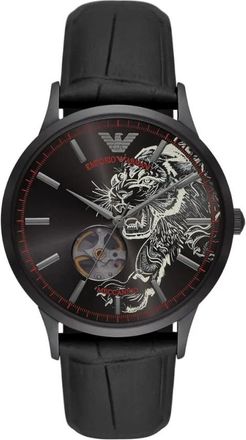 Emporio Armani Meccanico Skeleton Horloge - Heren - Horloges - Zwart - ONE Size - Leer - Accessoires