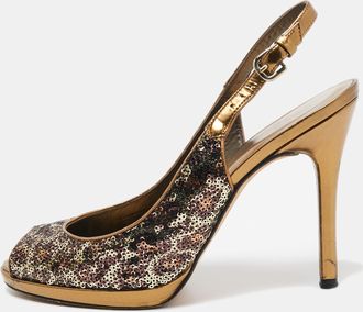 Stuart Weitzman Metallic Animal Print Sequins Platform Slingback Sandals