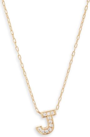 Nordstrom Pav&eacute; Cubic Zirconia Initial Necklace in J- Clear- Gold at Nordstrom