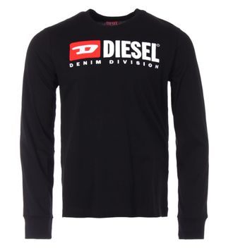 Diesel Denim Division Logo T-shirt Met Lange Mouwen, Zwart