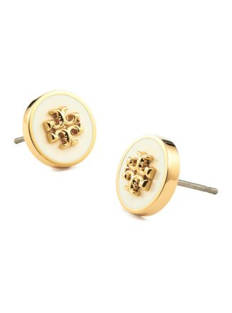 Tory Burch Womens Earrings Double T Brass Blend Metallic