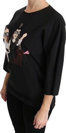 Dolce & Gabbana Womens Black dgfamily Top T-Shirt Silk Blouse Stretch