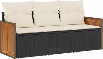 vidaXL Set De Sof&aacute;s De Jard&iacute;n Con Cojines 3 Pzas Rat&aacute;n Sint&eacute;tico Negro Vidaxl