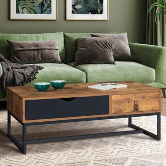 IDMarket Mesa De Centro Rectangular Chicago, 2 Cajones, Dise&ntilde;o Industrial