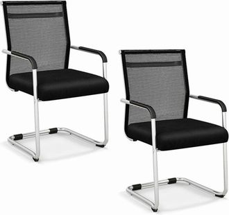 Costway Stackable Office Reception Chairs Set of 2 Mid Back Guest Chairs-Black